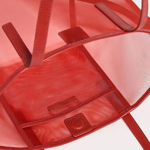 Bolso Tote de Malla Roja Reutilizable Personalizado Keymay para Mujer, Bolso de Playa de Hombro Único Portátil para Viajes de Verano con Cierre Magnético de Cuero - Product Image 3