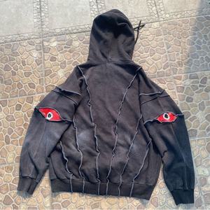 Sudadera con Capucha de Algodón de Alta Calidad, Oversize, con Parches Desgastados, Logotipo Personalizado, Estilo Vintage, Tejido Grueso, para Hombre - Product Image 3