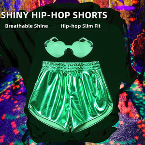 Hot Sale Vintage Eco-Friendly Plain Dyed Mid Rise Womens Breathable Shiny Bright Belt Pocket Hip-hop Slim Lace <b>Booty</b> Shorts Club - Product Image 2