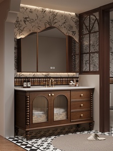 Pháp phong cách cổ điển phòng tắm Tủ thiết lập với một tầng đứng Granite cong Bảng điều khiển tích hợp chậu rửa - Product Image 3