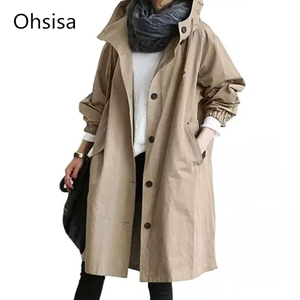 <span class=keywords><strong>Trench</strong></span> Coat Lungo da <span class=keywords><strong>Donna</strong></span> Casual Autunnale con Cappuccio a Maniche Lunghe Tinta Unita, Cardigan Antivento Ampio - Product Image 1