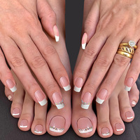 Uñas postizas francesas con diamantes, punta cuadrada, rosa y blanco, listas para usar, para manos y pies, juegos de uñas pre-diseñadas, venta al por mayor