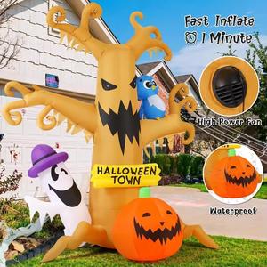 Custom Factory Price 8 FT Child Halloween PVC Inflatable <b>Tree</b> with Ghost Pumpkin Owl LED <b>Lights</b> Decorations - Product Image 6