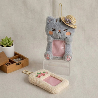 Porte-cartes en peluche personnalisé mignon, porte-clés animal moelleux, porte-badge photo, porte-clés Kawaii, étui à cartes dessin animé, portefeuille pour cadeau Kpop