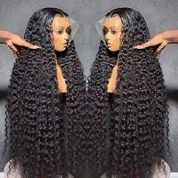 Perruques Lace Front 13x4 en cheveux humains vierges brésiliens bruts, densité 250, 30 pouces, bouclées Deep Wave, sans colle, avec dentelle frontale HD 13x6