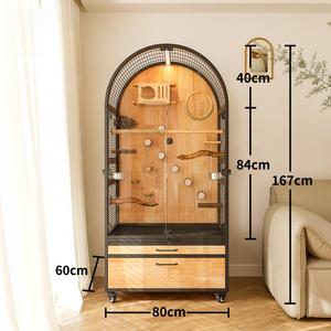 วิลล่าไม้เนื้อแข็งสุดหรูสำหรับนก: กรงกระจกใสขนาดใหญ่ป้องกันน้ำกระเซ็นสำหรับนกแก้วและนกมาคอว์ - Product Image 4