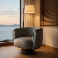 Fauteuil inclinable moderne en teck doré avec revêtement en coton, dossier solide, pieds en bois, mobilier écologique pour la maison, salon, chambre à coucher