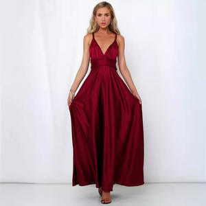 Gaun Maxi Satin antik wanita, Dress pesta pernikahan Backless, Kerajaan tanpa lengan elegan leher tinggi - Product Image 3