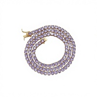 Nouveau Collier Unisexe Style Hip-Hop Européen et Américain, Chaîne Tennis en Cuivre avec Zircon Violet 4mm, Motif Bambou, pour Couples, Passe-Partout