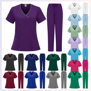 Women's Hospital Scrub Set Moisture Wicking Quick Dry Knitted Split Uniform For Nurses Doctors Workwear Size S XXL - Product Image 4