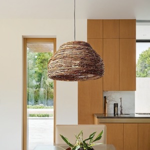 Lampe suspendue en rotin ronde E27 LED à tête unique, style Zen, pour salon et chambre à coucher - Product Image 2