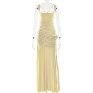 <span class=keywords><strong>Vestido</strong></span> <span class=keywords><strong>amarillo</strong></span> elegante sin tirantes con abertura para mujer 2026, al por mayor, con varillas, para fiesta de verano, estilo urbano, liso, para dama - Product Image 6
