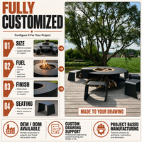 Table de foyer ronde autoportante, foyer extérieur à bois avec rangement pour bûches et tabourets, pièce maîtresse pour patio, jardin ou terrasse