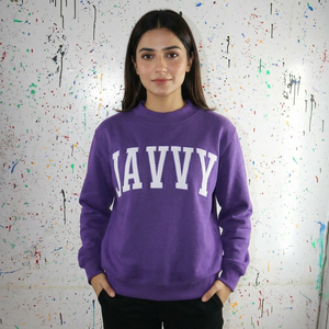 Sudadera JAVVY con cuello simulado morado, 100% algodón, apliques blancos bordados, sudadera de cuello ancho, CLUSH SPORTS - Product Image 1