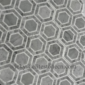 Mosaïque murale en marbre naturel, carrelage de sol de salle de bain, marbre naturel beige, mosaïque hexagonale en pierre pour crédence de cuisine - Product Image 6