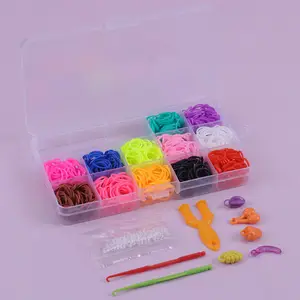 15 Grid Tool Box Diy Colored Rubber Bands Rubber Band Box Embalagem com Beads para crianças Decore Toy