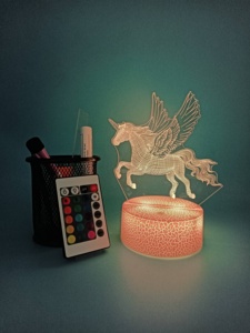 Lampe de nuit LED 3D moderne avec télécommande 4W, base de table/bureau Anime, bleu/blanc, noir, rouge, acrylique, décoration de chambre d'enfant - Product Image 2