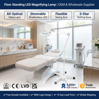 Professional 3X 5X 10X Diopter Rolling Base Magnifying Glass LED Lamp with Floor Stand Magnifier Light for Beauty Salon Facial