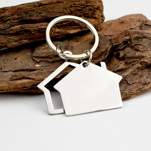 Porte-clés en acier inoxydable en forme de maison à deux étages de dessin animé, gravé, pour clés de voiture, cadeau créatif sur le thème de l'<span class=keywords><strong>immobilier</strong></span> - Product Image 2