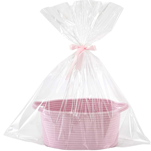 Happyiren 13x8x6 pulgadas cesta de almacenamiento de tela Rosa asas tejidas papel de regalo vacío bolsa de celofán cintas <span class=keywords><strong>para</strong></span> cumpleaños bebé - Product Image 1