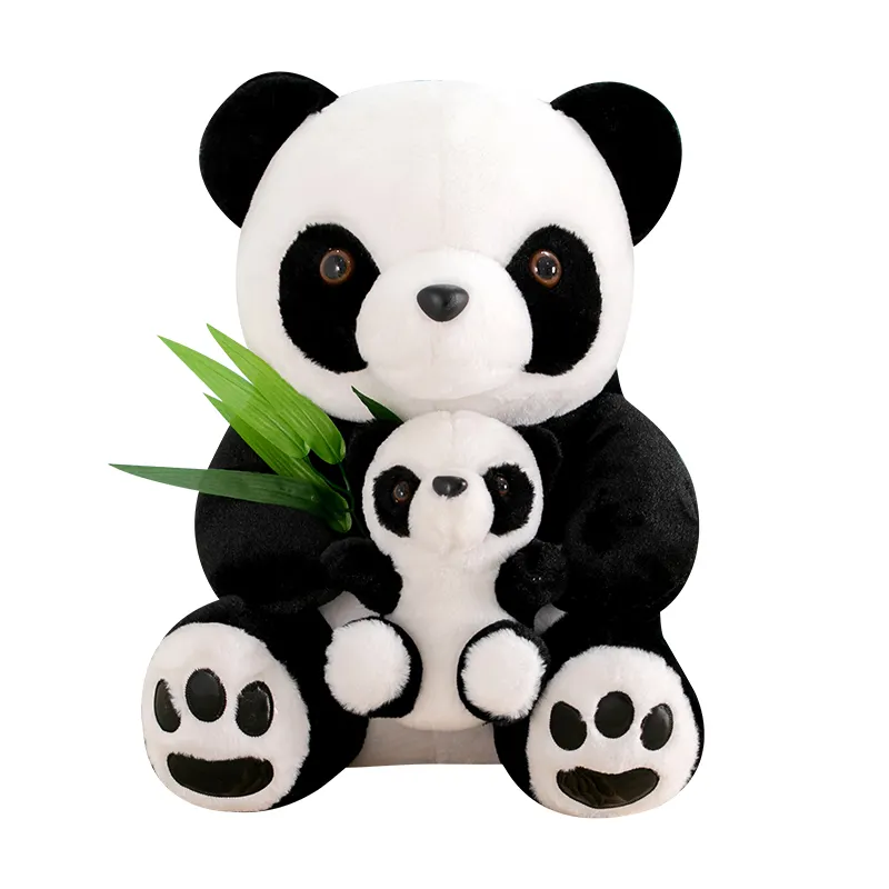 Cute plush doll stuffed animal white and black peluche bea panda soft panda stuff toy with bamboo leaf