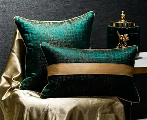 Housse de coussin Jacquard bleu marine 18X18 pouces, taie d'oreiller de luxe, en Polyester, avec Patchwork doré, décoration pour canapé et la maison