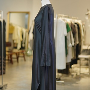 Round Neck <strong>Long</strong> <strong>Sleeve</strong> <strong>Wool</strong> Silk Blend Maxi <strong>Dress</strong> for Women Elegant Solid Black <strong>Dress</strong> <strong>With</strong> Waist Belt - Product Image 2