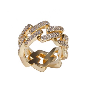 TOP Designer Luxury Charm Hip Hop Brass Layered Full Rhinestone Lab Created Premium Zircon Rhodium/Gold Plated <strong>Stretch</strong> <strong>Rings</strong> Men - Product Image 5