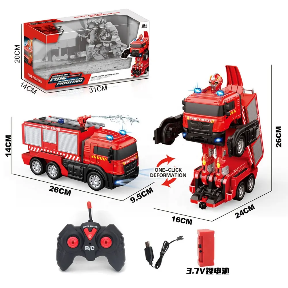 2In1 बच्चों रिमोट कंट्रोल बिजली के खिलौना स्प्रे पानी आग ट्रक रोबोट ट्रक एक-बटन विरूपण कार