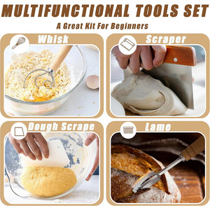 Ensemble de paniers de levage pour pain en rotin naturel indonésien écologique, fouet à pâte, racloir, lame à pain et chiffon – Ustensiles de cuisine - Product Image 6