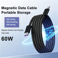Câble de données magnétique tressé à enroulement automatique USB Type C vers Type C 60W à charge rapide PD 1M pour téléphones mobiles iOS
