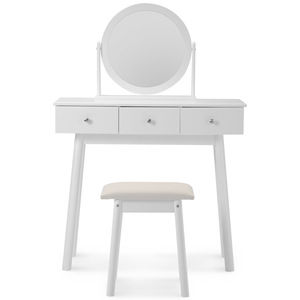 Juego de tocador con espejo y taburete, tocador blanco con cajones para dormitorio o área de vestidor - Product Image 2