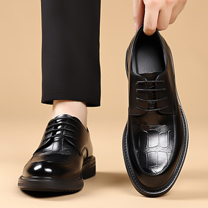 Leather Men's Oxfords Round <b>Toe</b> Breathable Office Career Dress Shoes Autumn Lace-up Solid Style Rubber Outsole - Product Image 3