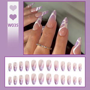 Wholesale Soft Lavender <strong>Cow</strong> <strong>Print</strong> Long Almond Press <strong>on</strong> <strong>Nails</strong> 24PCS ABS Fake <strong>Nails</strong> - Product Image 5