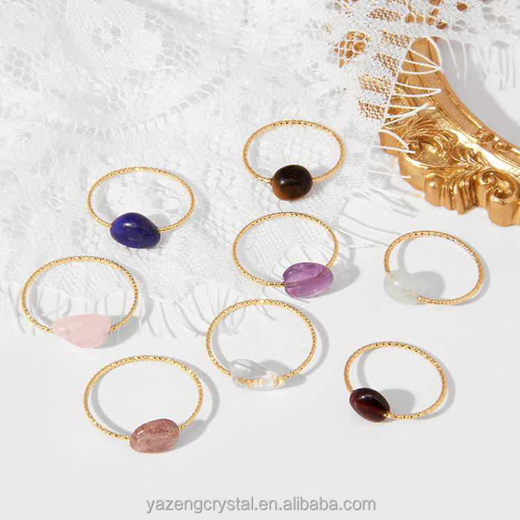 Mode Naturel Rock Minéral Quartz Pierre Femmes Anneaux Guérison Améthystes Violet Cristal pierre naturelle Bague Pour Cadeau