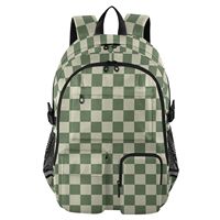 Sac à dos d'étudiant rembourré pour ordinateur portable de 17 pouces, motif à carreaux vert multi-poches, logo personnalisé, sac à dos de voyage pour l'école avec sangle de bagage