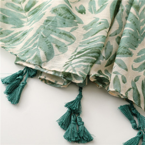 La più nuova moda estiva lunga grande cotone stampato asciugamani da spiaggia sciarpa con nappe donna morbida foglia di <span class=keywords><strong>Palma</strong></span> modello sciarpe scialli - Product Image 6