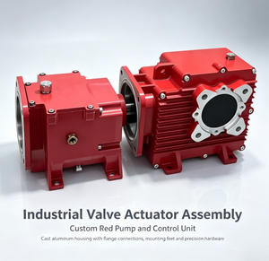 Ensemble d'actionneurs de valve industriels usinés CNC sur mesure ODM, boîtier de commande de pompe en aluminium revêtu de rouge avec interface à bride - Product Image 1
