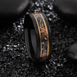 Poya Meteorite Rose Gold Leaf Inlay gehämmert schwarz Wolfram karbid Ring für Männer