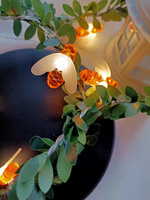 10/20/40 Leds Guirlande Lumineuse Rose Fleur Feuille Verte Rotin Lampe LED pour Mariage ou Anniversaire Fête de Noël Utilisation