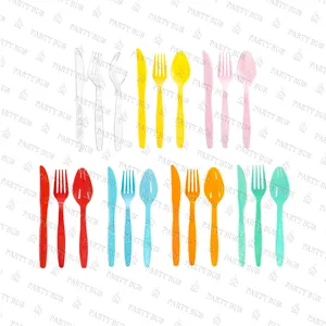 PARTYBUS Wholesale Disposable Plastic Knife Fork Spoons Eco-friendly PS Flatware Cutlery Set