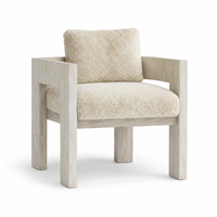 Fauteuil de salle à manger moderne et minimaliste rembourré, avec structure en bois blanchi et tissu bouclé texturé, chaise d'appoint pour salle à manger