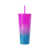 Herbruikbare Diamant Drinkbekers 710ml Diverse Kleuren Koffiemok Geperforeerde Dubbelwandige Plastic Tumbler Met Deksel en Rietje voor Volwassenen