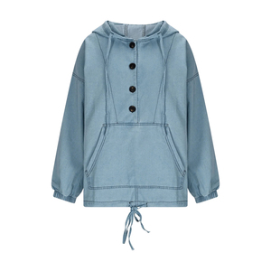 Sudadera con Capucha de Estilo Denim para Mujer, Tejida, ODM, con Logotipo Frontal, Ropa Urbana Cómoda para Primavera, Otoño e Invierno - Product Image 2