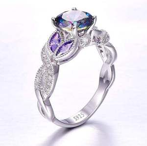 Anillo de compromiso romántico con forma de flor en plata S925 con circonita para mujer, engaste pavé, montura de puntas, chapado en rodio. - Product Image 3