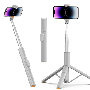 Trépied de téléphone pliable tout-en-un en alliage d'aluminium léger gris, perche à <span class=keywords><strong>selfie</strong></span> extensible, télécommande sans fil compatible <span class=keywords><strong>iPhone</strong></span> - Product Image 1