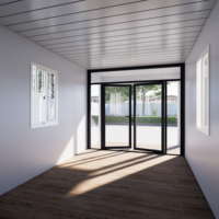 Villa Contenedor Prefabricada de 20 pies con Techo de Doble Pendiente y Terraza, Puerta de Cristal de Doble Ala, para Alojamiento Panorámico