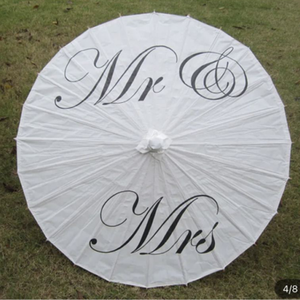 Mr Mrs, appena sposato, matrimonio nuziale ombrelli foto oggetti di scena all'ingrosso festa di nozze all'aperto Souvenir in legno carta bianca ombrello - Product Image 5