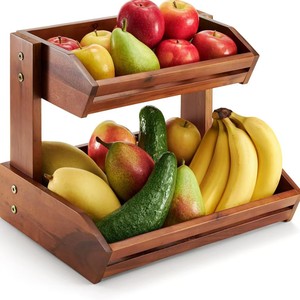 Cross-border wooden storage rack, home desktop multi-functional fruit basket, wooden <b>vegetable</b> bread storage basket, display - Product Image 1
