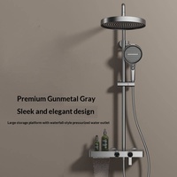 Ensemble de douche mural en cuivre GEASAM, avec sorties d'eau en cascade, étagère de rangement, finition or rose brossé, pour la distribution aux revendeurs